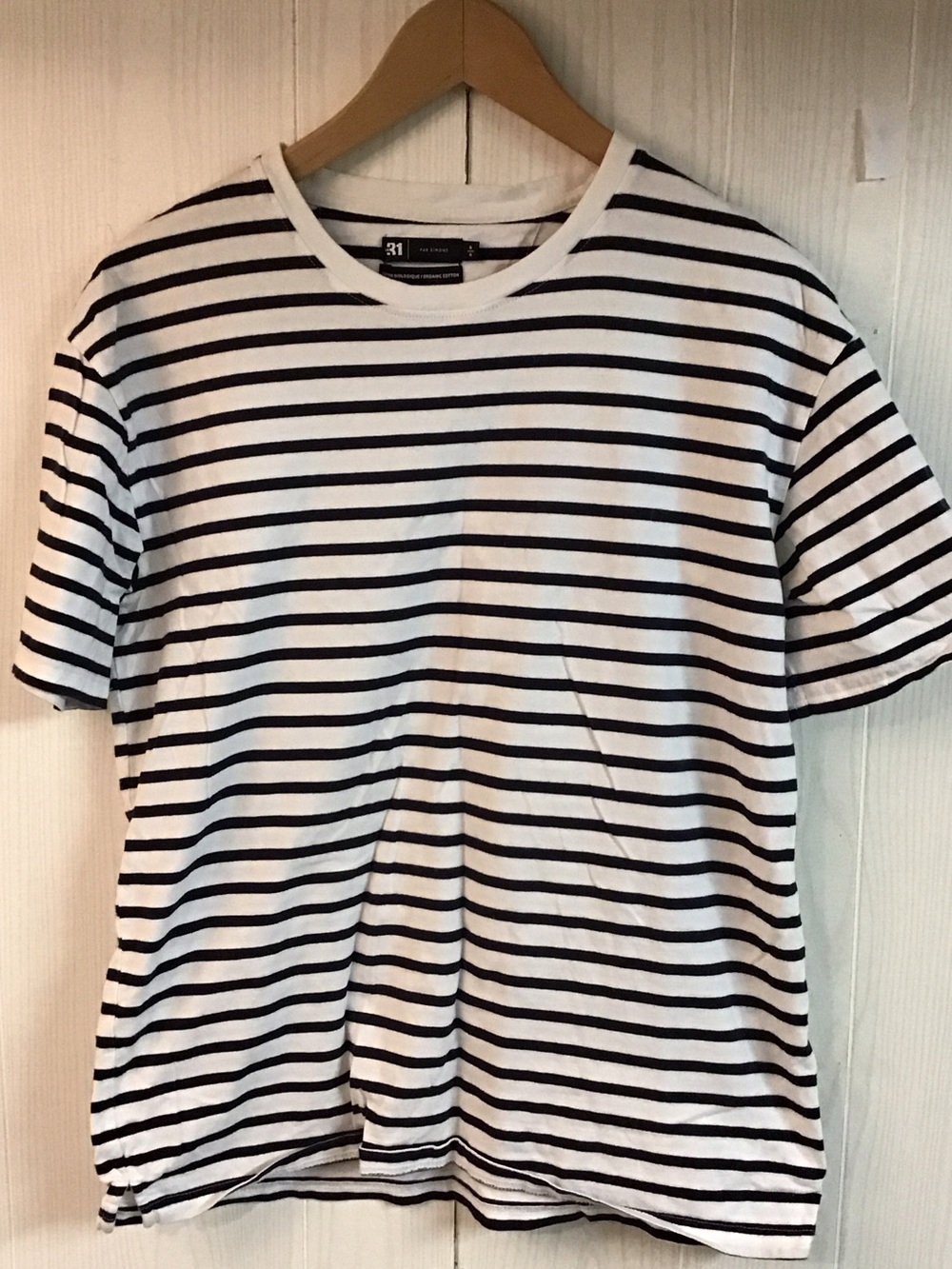 ♥️5/25$ Simons White and Black Striped Short Sleeve Crewneck Tee